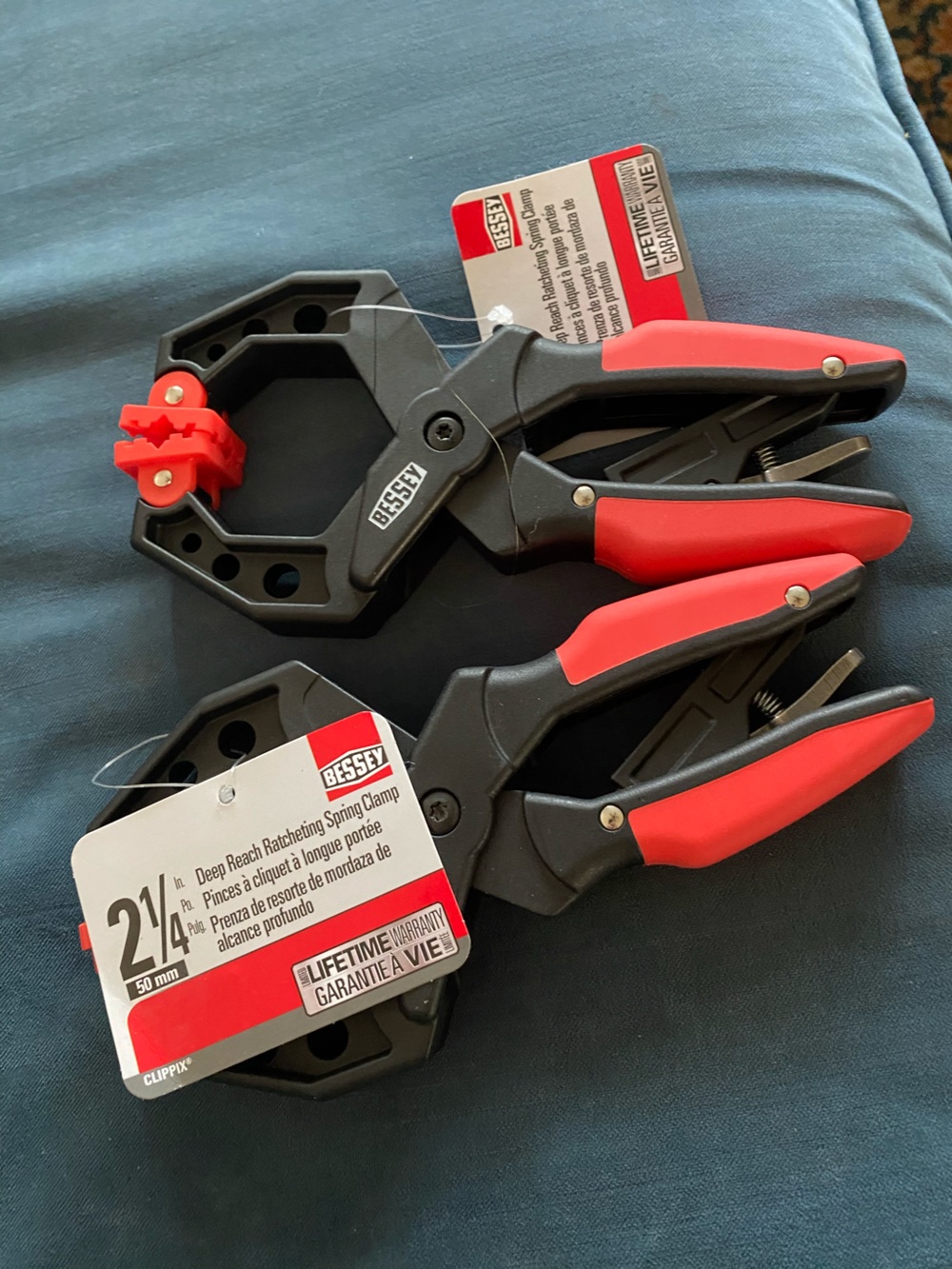 Red and Black 2-1/4" Deep Reach Ratcheting Spring Clamp - Pack of 2